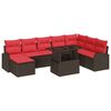 vidaXL Conjunto de Sof&aacute; de Jardim 9 unid. Marrom e Vermelho vime PE