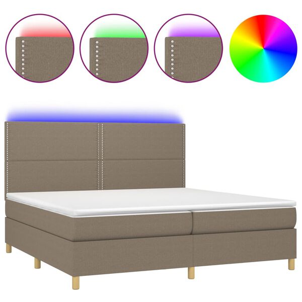 vidaXL Cama box spring colch&atilde;o/LED 200x200cm tecido cinza-acastanhado
