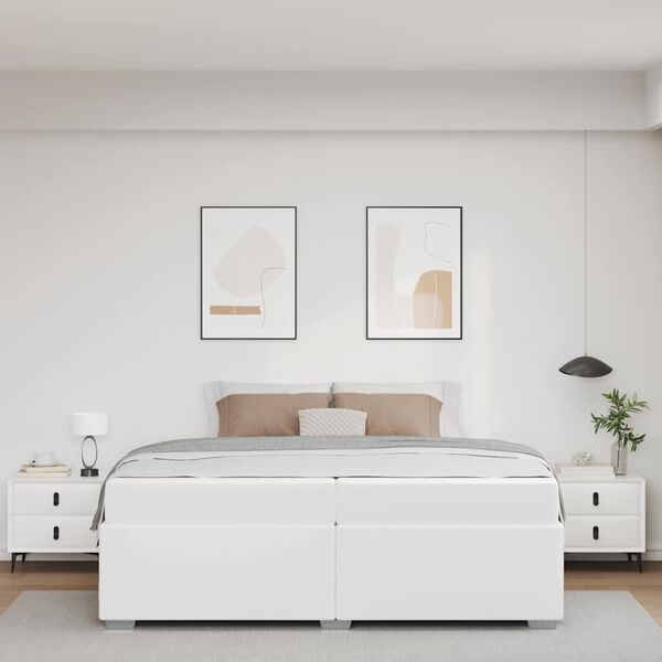 vidaXL Estrutura da Cama com colch&atilde;o Branco 200 x 200 cm tecido