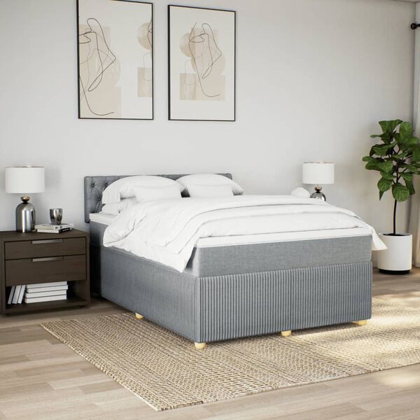 vidaXL Cama com molas/colch&atilde;o 140x190 cm tecido cinzento-claro