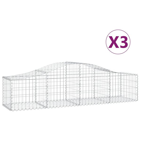 vidaXL Cestos gabião arqueados 3 pcs 200x50x40/60 cm ferro galvanizado