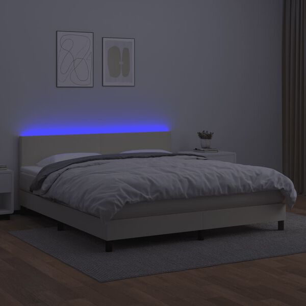 vidaXL Cama box spring c/ colch&atilde;o/LED 160x200cm couro artificial creme