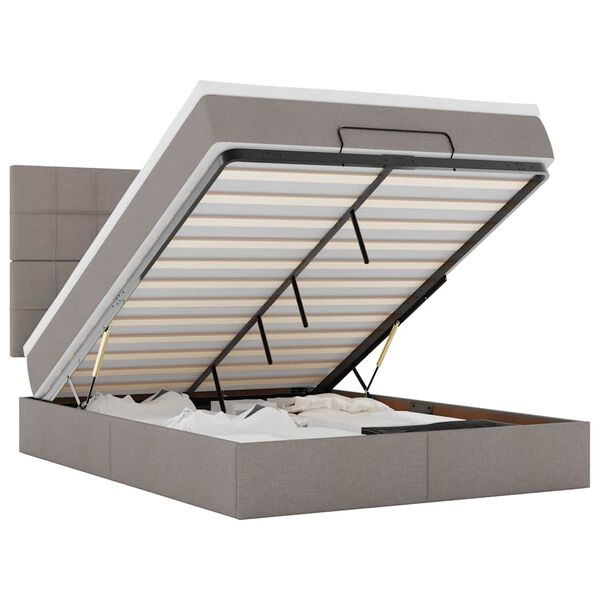 vidaXL Estrutura de cama otomana com colch&atilde;o tecido cinzento 140x190cm