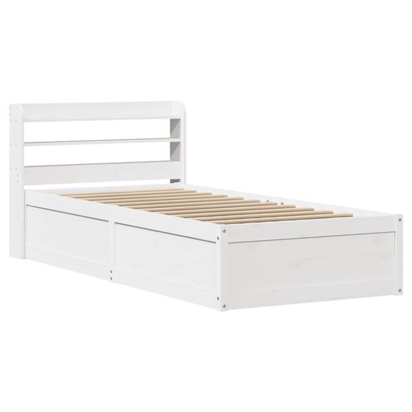 vidaXL Estrutura de cama com cabeceira 90x190 cm pinho maci&ccedil;o branco