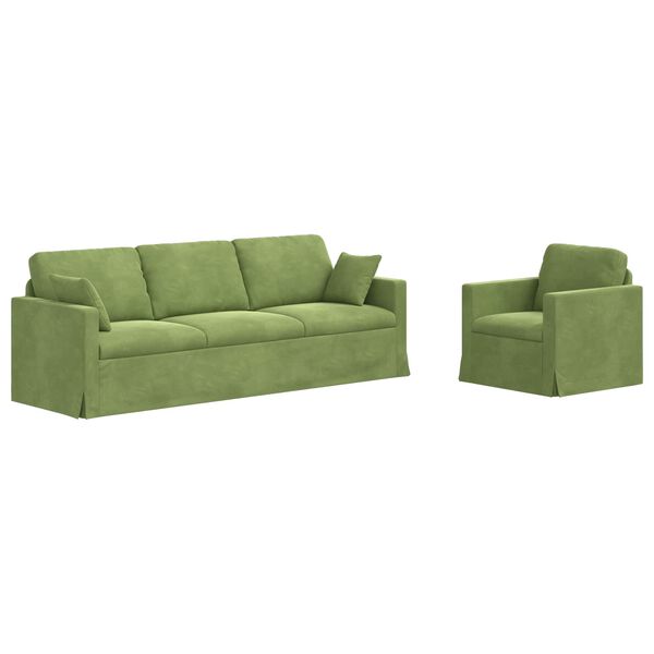 vidaXL Conjunto de Sof&aacute;s 2 pcs Verde Claro 228 x 78 x 80 cm Veludo