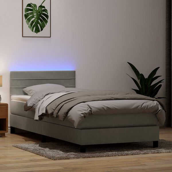 vidaXL Cama box spring c/ colch&atilde;o e LED 100x220 cm veludo cinza-claro