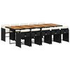 vidaXL 11 pcs conjunto de jantar p/ jardim c/ almofad&otilde;es vime PE preto