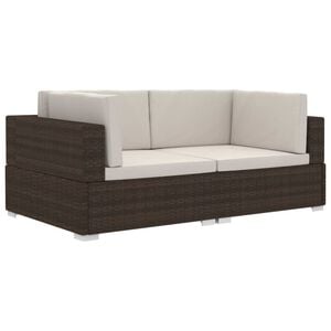 vidaXL Cadeiras de canto seccionais 2 pcs almofad&otilde;es vime PE castanho
