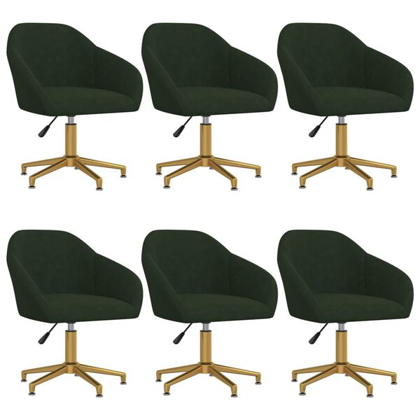 vidaXL Cadeiras de jantar girat&oacute;rias 6 pcs veludo verde-escuro