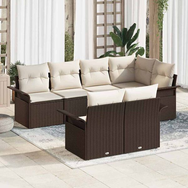 vidaXL Conjunto de Sofá de Jardim 7 pcs Castanho Rattan Sintético
