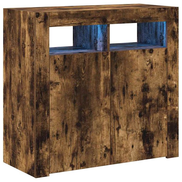vidaXL Aparador com luzes LED 80x35x75 cm carvalho fumado