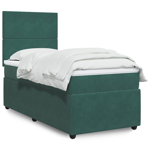 vidaXL Cama com molas/colch&atilde;o 90x200 cm veludo verde-escuro