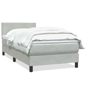 vidaXL Cama com molas/colch&atilde;o cinzento-claro 90x220 cm veludo