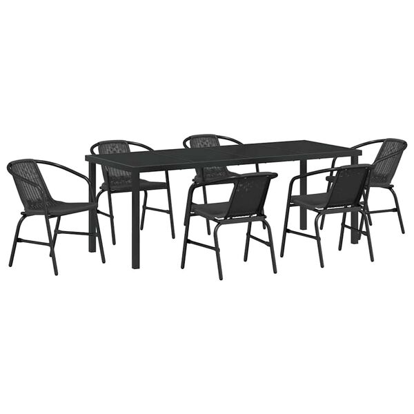 vidaXL Conjunto de Jantar para Jardim 7 pcs Preto A&ccedil;o revestido a p&oacute;