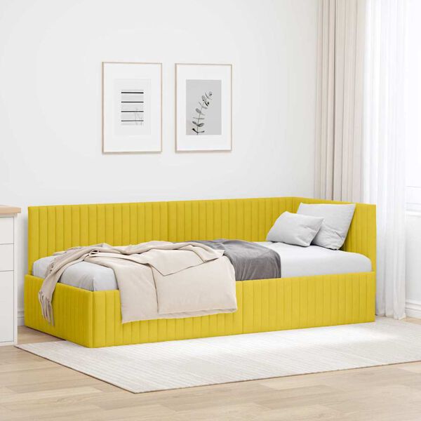 vidaXL Estrutura de Cama de Canto Amarelo 90 cm x 200 cm Veludo
