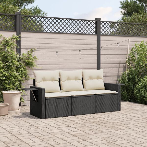 vidaXL 3 pcs conjunto sof&aacute;s de jardim com almofad&otilde;es vime PE preto