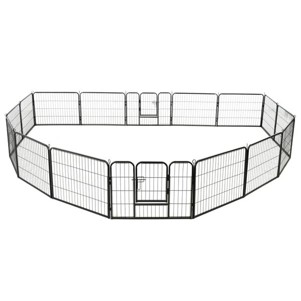 vidaXL Parque para c&atilde;es 16 pain&eacute;is a&ccedil;o 60x80 cm preto