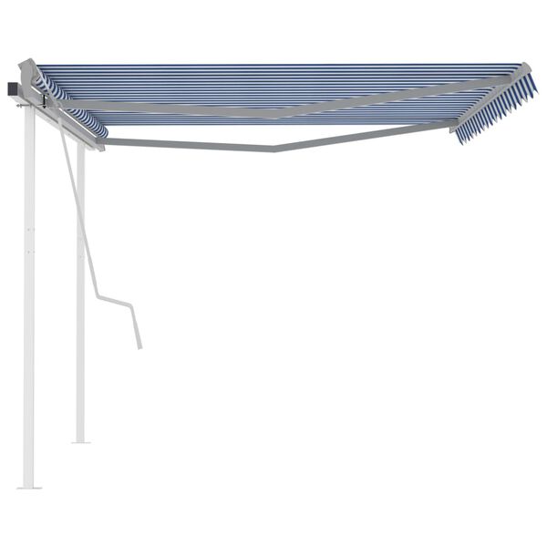 vidaXL Toldo retrátil manual com postes 4,5x3,5 m azul e branco