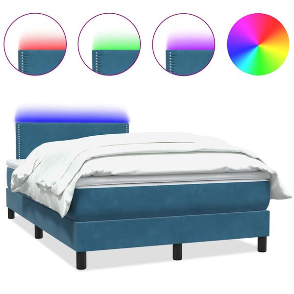 vidaXL Cama box spring c/ colch&atilde;o e LED 120x220 cm veludo azul-escuro