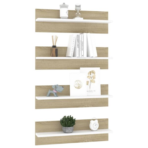 vidaXL Estantes de parede 4 pcs 60x11,5x18 cm contrapl. branco/sonoma