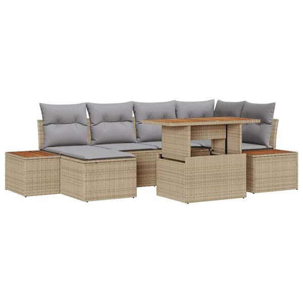 vidaXL Conjunto de Sof&aacute; de Jardim 7 pcs Bege Rattan Sint&eacute;tico