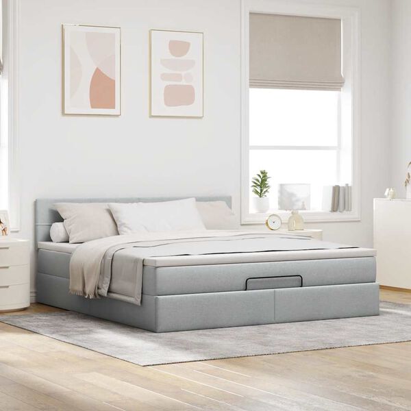 vidaXL Cama otomana com colch&atilde;o 160x200 cm tecido cinzento claro