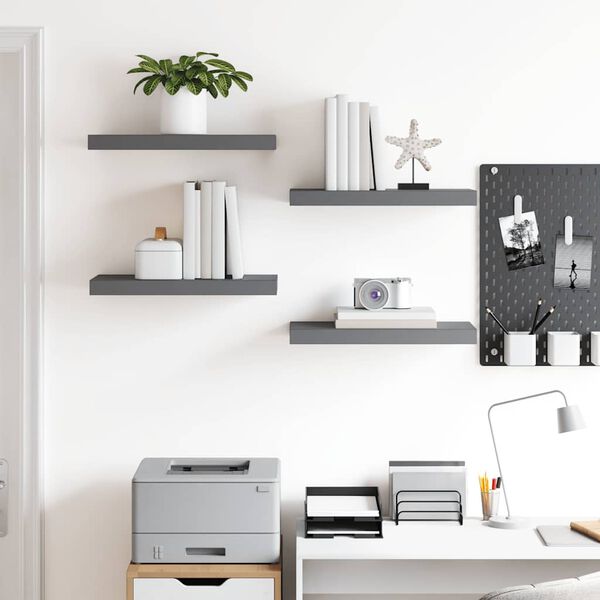vidaXL Prateleiras de parede suspensas 4 pcs 50x23x3,8cm MDF cinzento