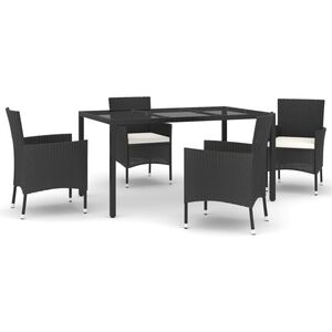vidaXL 5 pcs conjunto de jantar p/ jardim c/ almofad&otilde;es vime PE preto