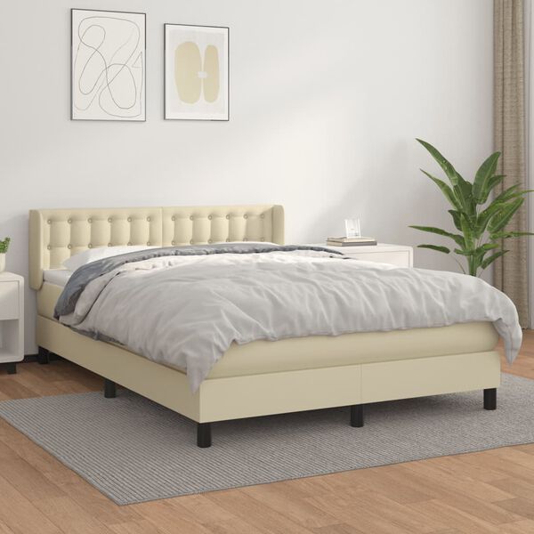 vidaXL Cama com molas/colch&atilde;o 140x200 cm couro artificial cor creme