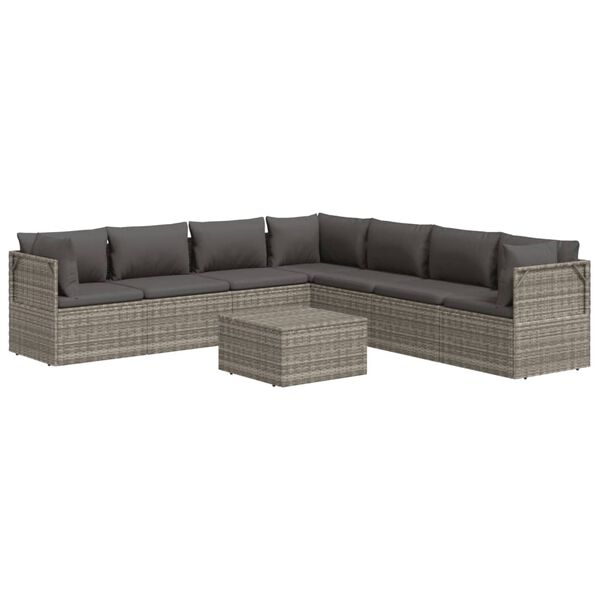 vidaXL 8 pcs conjunto lounge de jardim c/ almofad&otilde;es vime PE cinzento