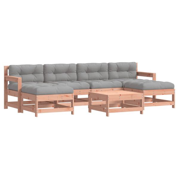 vidaXL 7 pcs conj. lounge jardim com almofadões madeira douglas maciça