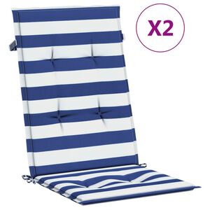 vidaXL Almofadões cadeira encosto alto 2 pcs tecido riscas azul/branco