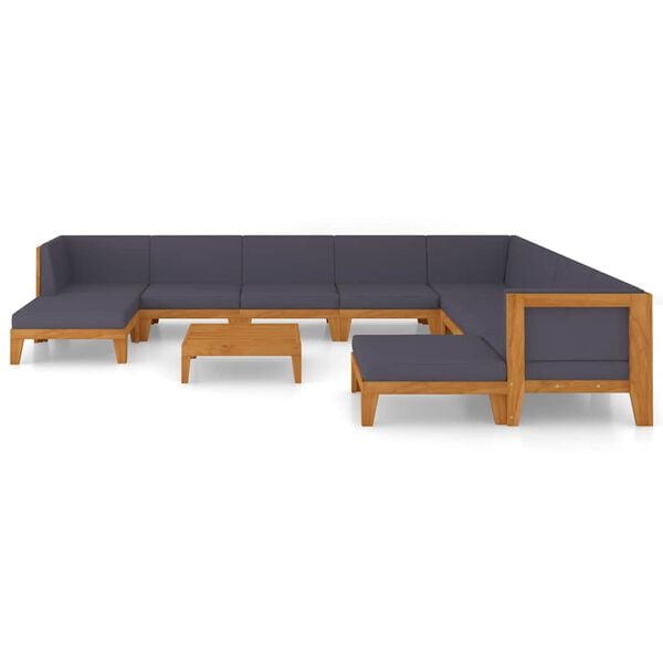 vidaXL 11 pcs conjunto lounge de jardim c/ almofad&otilde;es ac&aacute;cia maci&ccedil;a
