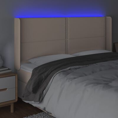 vidaXL Cabeceira cama c/ LED couro artif. 203x16x118/128 cm cappuccino