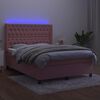 vidaXL Cama box spring c/ colch&atilde;o/LED 140x200 cm veludo rosa