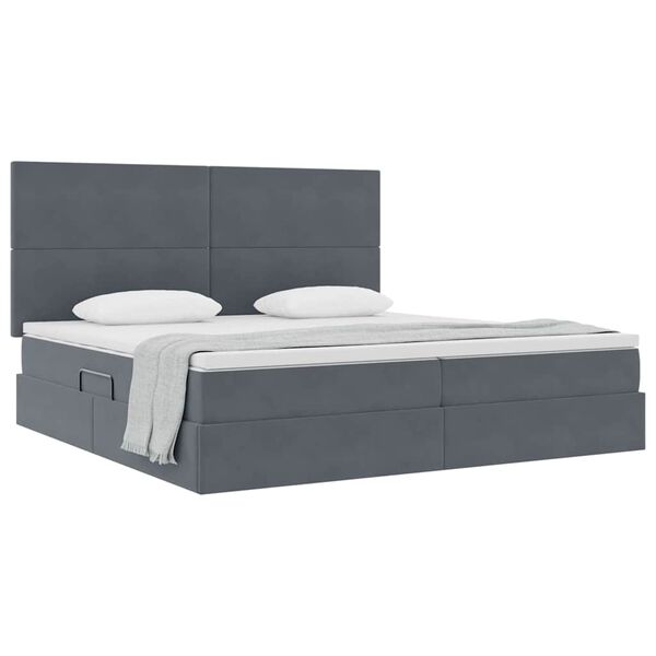 vidaXL Cama com arruma&ccedil;&atilde;o e colch&atilde;o Cinza Escuro 200 x 200 cm Veludo