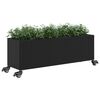 vidaXL Canteiro jardim c/ rodas e 3 vasos 107x32x38cm vime PE preto