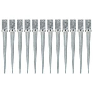 vidaXL Estacas de enterrar 12 pcs 8x8x76 cm a&ccedil;o galvanizado prateado