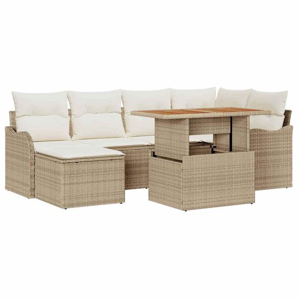 vidaXL Conjunto de Sof&aacute; de Jardim 7 pcs Bege Rattan Sint&eacute;tico