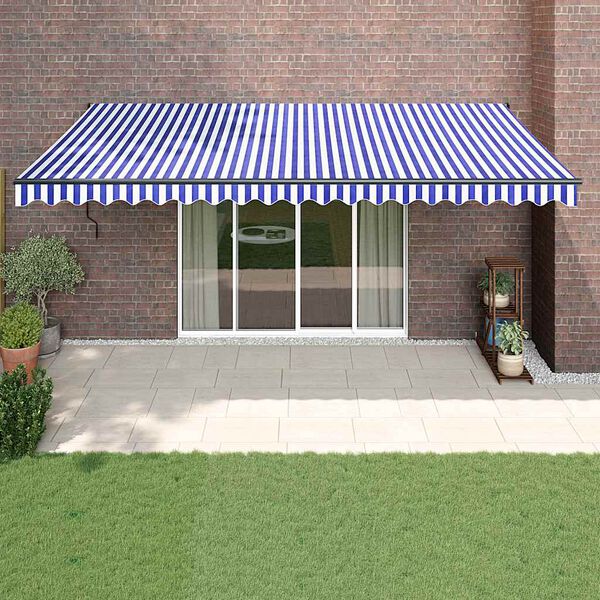 vidaXL Toldo retr&aacute;til autom&aacute;tico 5x3 m azul e branco