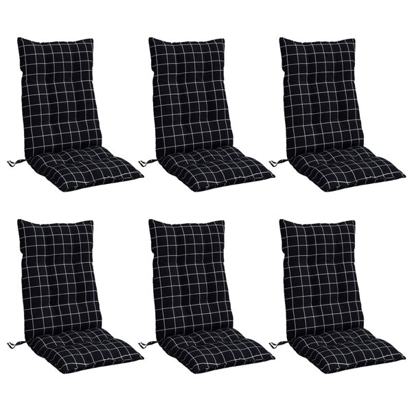vidaXL Almofad&otilde;es cadeira encosto alto 6pcs tecido oxford xadrez preto