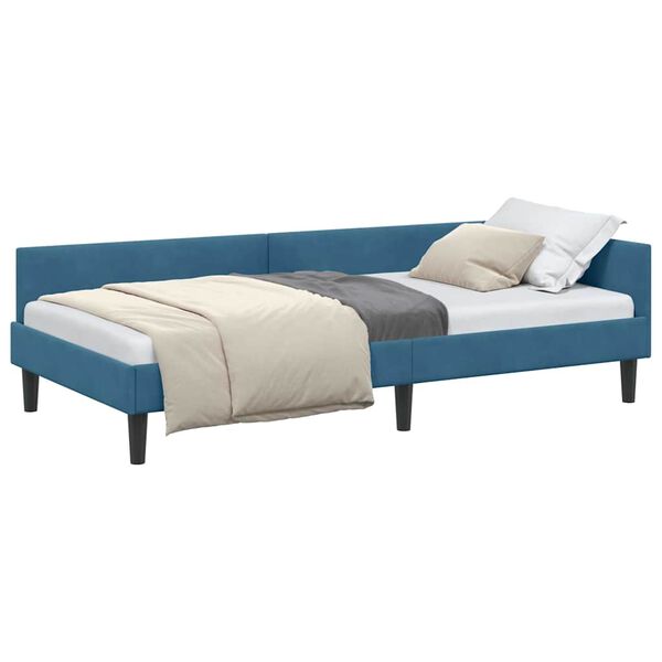 vidaXL Estrutura de Cama de Canto Azul 90 cm x 200 cm Veludo