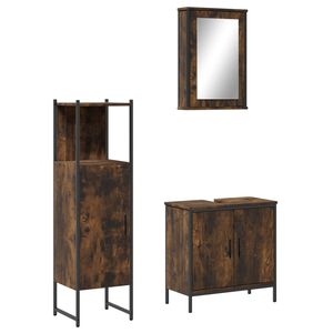 vidaXL 3 pcs conjunto de m&oacute;veis WC madeira processada carvalho fumado