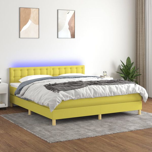 vidaXL Cama box spring c/ colch&atilde;o e LED 160x200 cm tecido verde