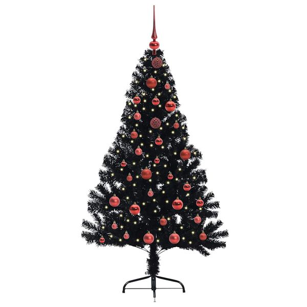 vidaXL &Aacute;rvore de Natal Artificial Pr&eacute;-iluminada Preto 150 cm PVC