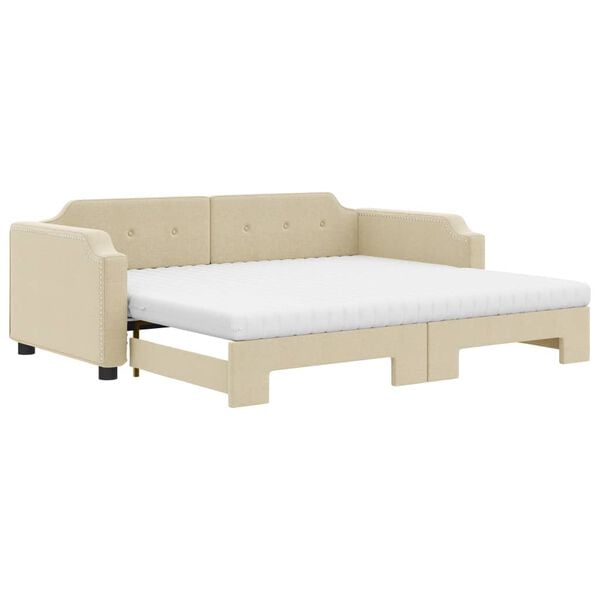 vidaXL Sof&aacute;-cama c/ gavet&atilde;o e colch&otilde;es 80x200 cm tecido cor creme