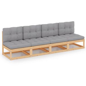 vidaXL Sof&aacute; de jardim 4 lugares com almofad&otilde;es pinho maci&ccedil;o