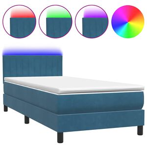 vidaXL Cama box spring c/ colch&atilde;o e LED 80x220 cm veludo azul-escuro