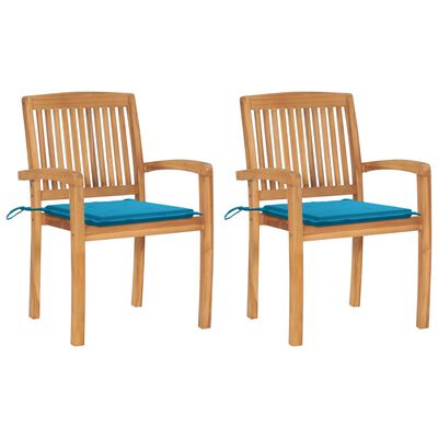 vidaXL Cadeiras de jardim c/ almofadões azuis 2 pcs teca maciça