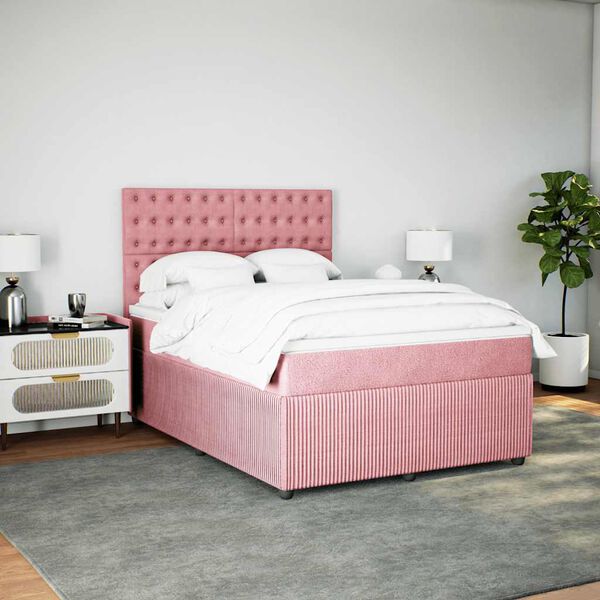 vidaXL Cama com molas/colch&atilde;o 160x200 cm veludo rosa